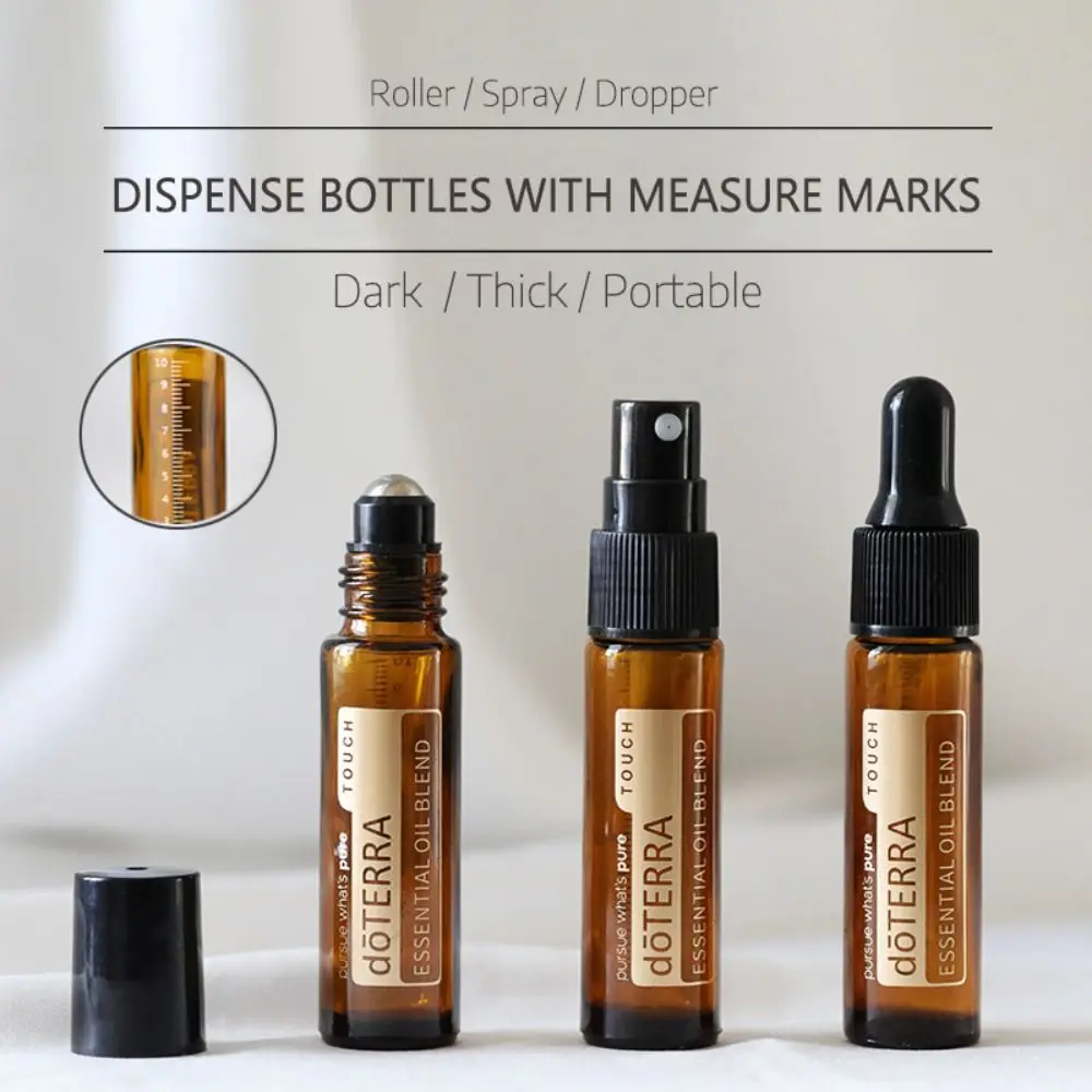 Doterra – bouteille d\'huile essentielle en verre épais 10ml, 2 pièces, flacon à roulettes, flacon de parfum, flacon compte-gouttes, sous-bouteille