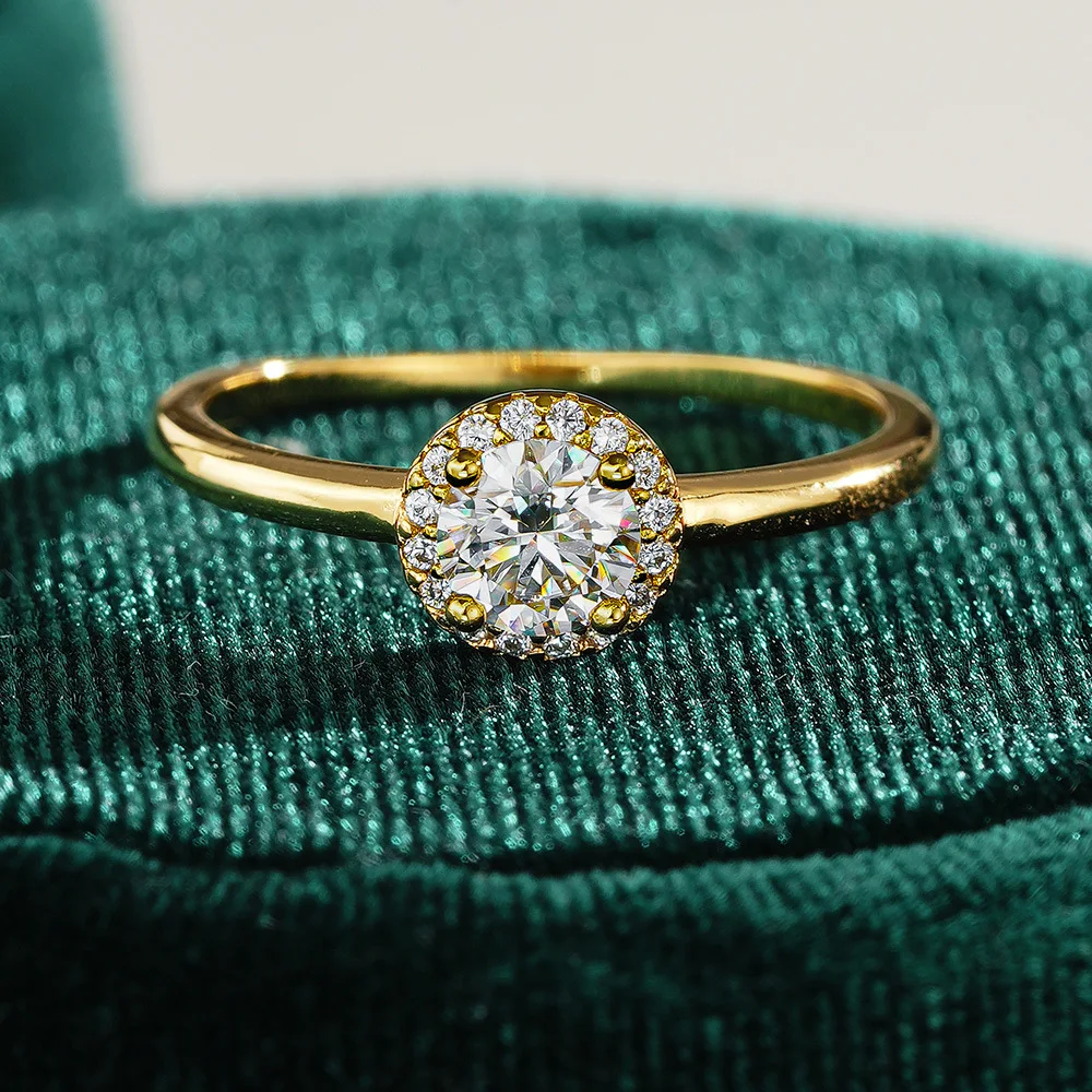 

Real Luxury Round Bag Ring for Women Round 18K Gold 0.5ct Diamond Moissanite Platinum Pt950 Rings Wedding Fine Jewelry Gift