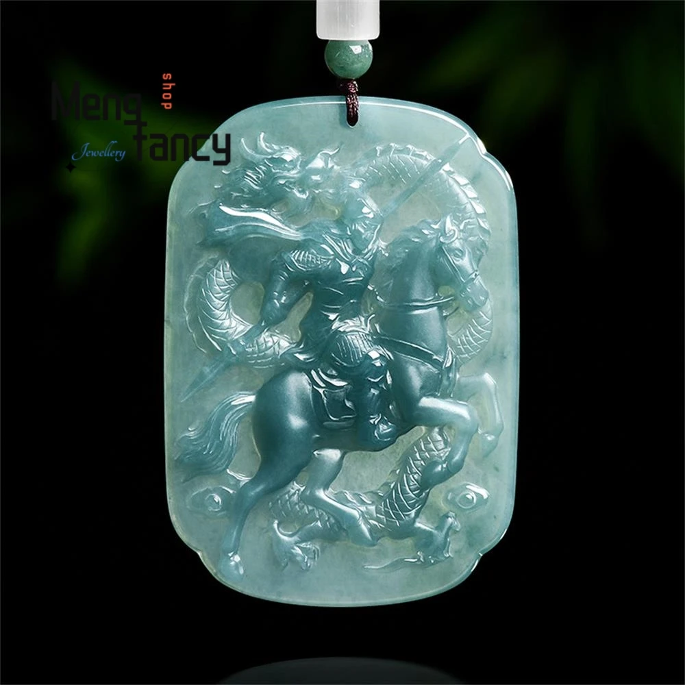 

Natural A-grade Jadeite Blue Water Changsheng General Zhao Zilong Ice Seed Jade Pendant High-grade Fashion Jewelry Holiday Gifts