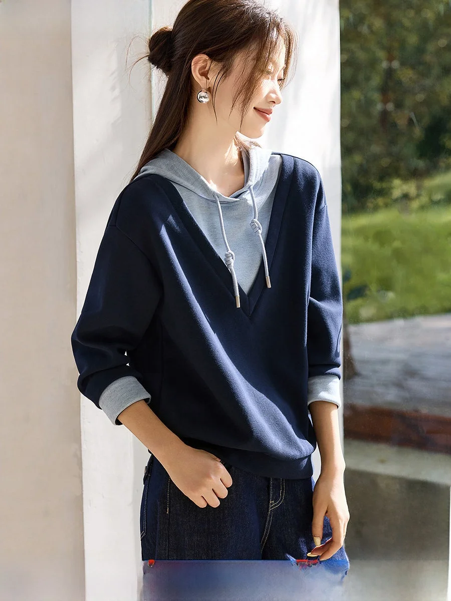 

Color Blo Hoodie Women's Loose Fit Long Sve Cotton Polyester Blend Comfortable Casual Sle Winter Faion Top