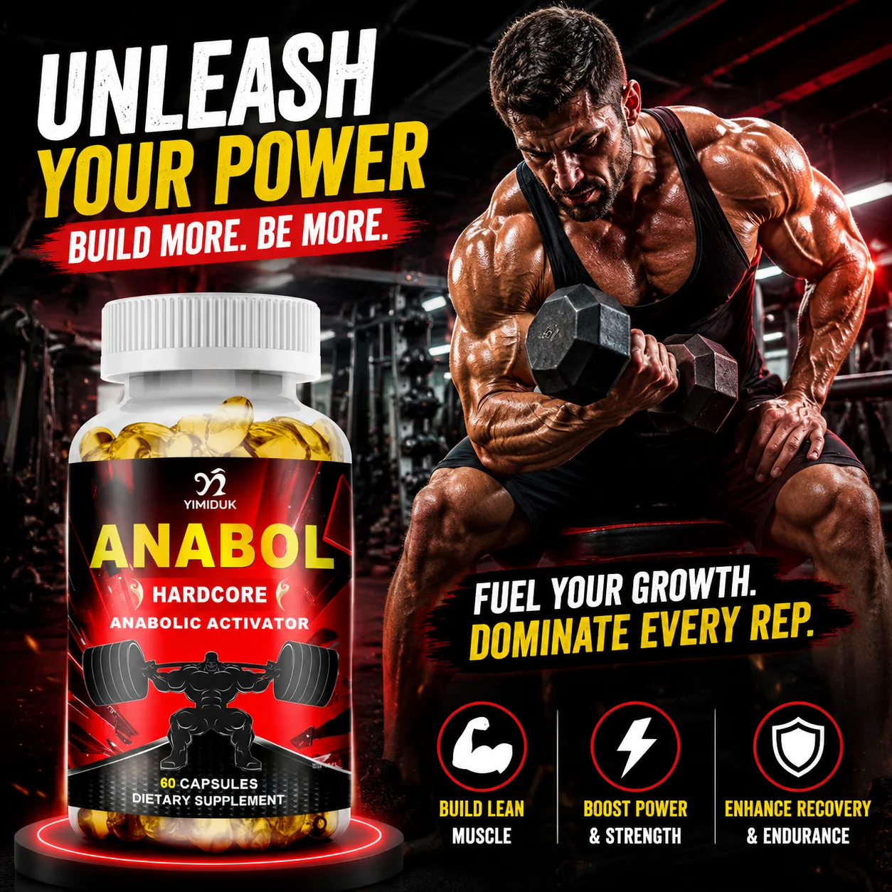 Anabol Hardcore Supplement, Muscle Builder, Pre-workout for Stronger Muscle Growth, Recovery, Strength Energy Immune Support