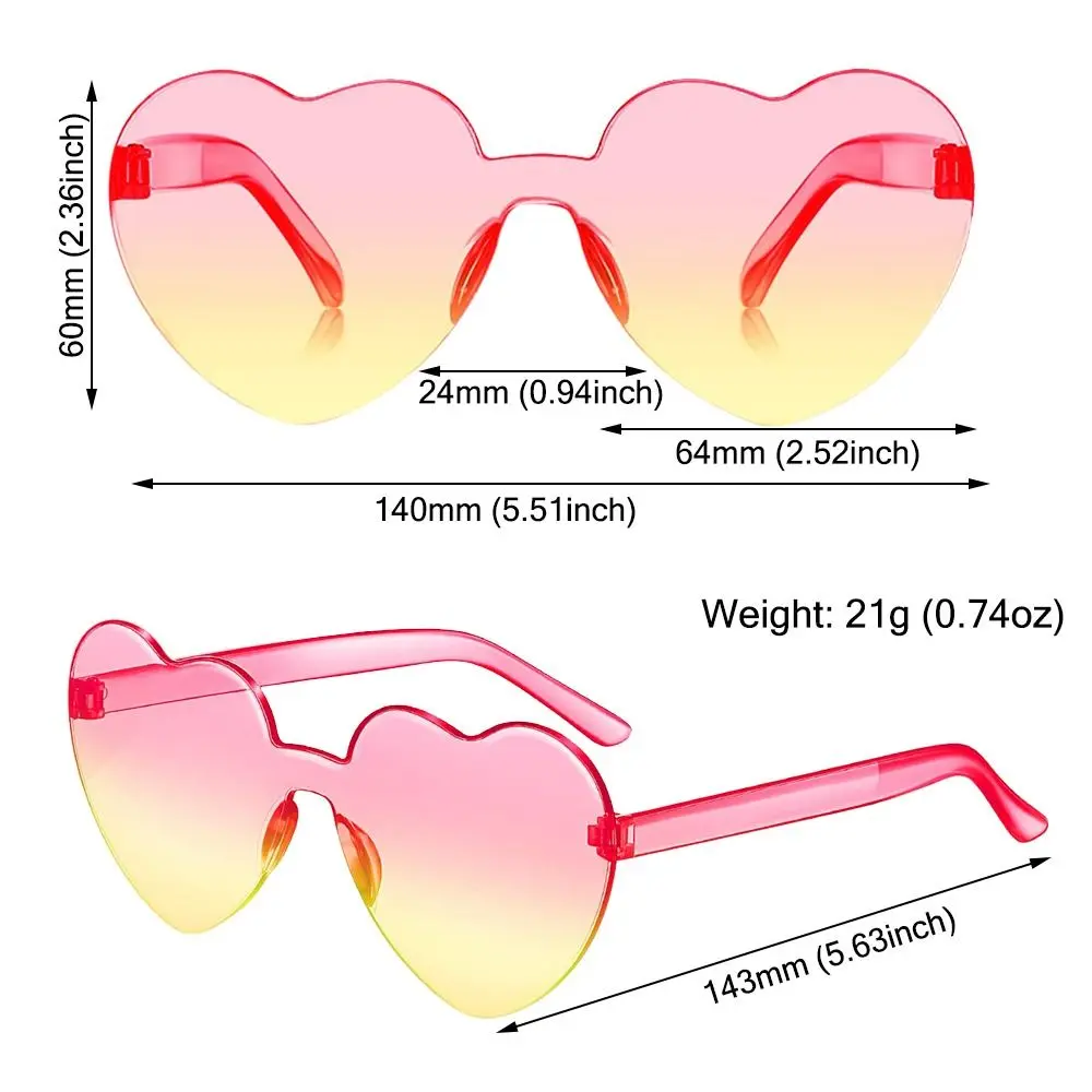 Kacamata hitam gradien warna permen trendi, kacamata hitam bentuk hati, kacamata pesta, kacamata hitam hati