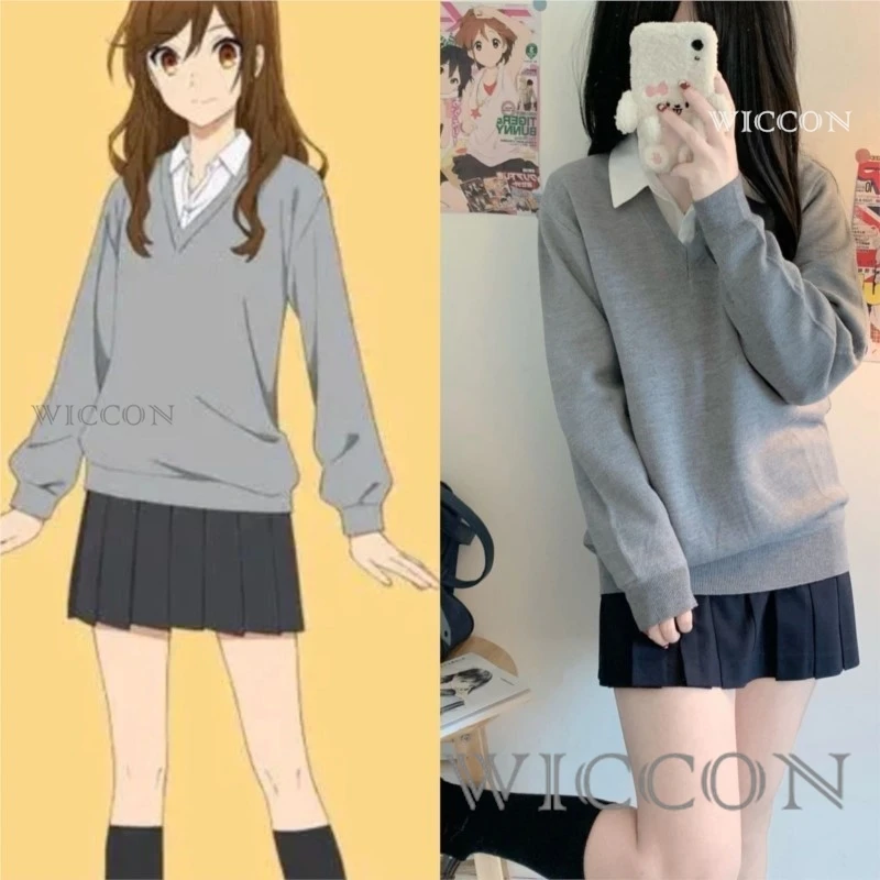 

Hori Kyoko Cosplay JK Uniform Suit 3PCS Set Kyouko Anime Hori-san To Miyamura-kun Horimiya Cosplay Long Brown Wig Daily Set