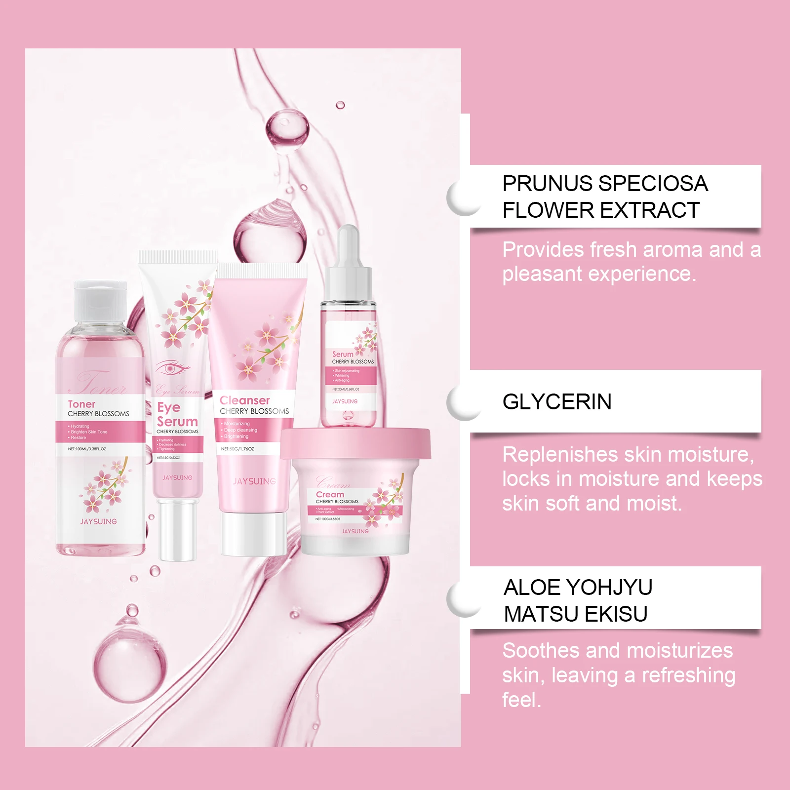 Sakura Skin Care Sets Brightening Facial Serum Rejuvenating Cream Anti Wrinkles Eye Cream Facial Cleanser Moisturizer Face Toner