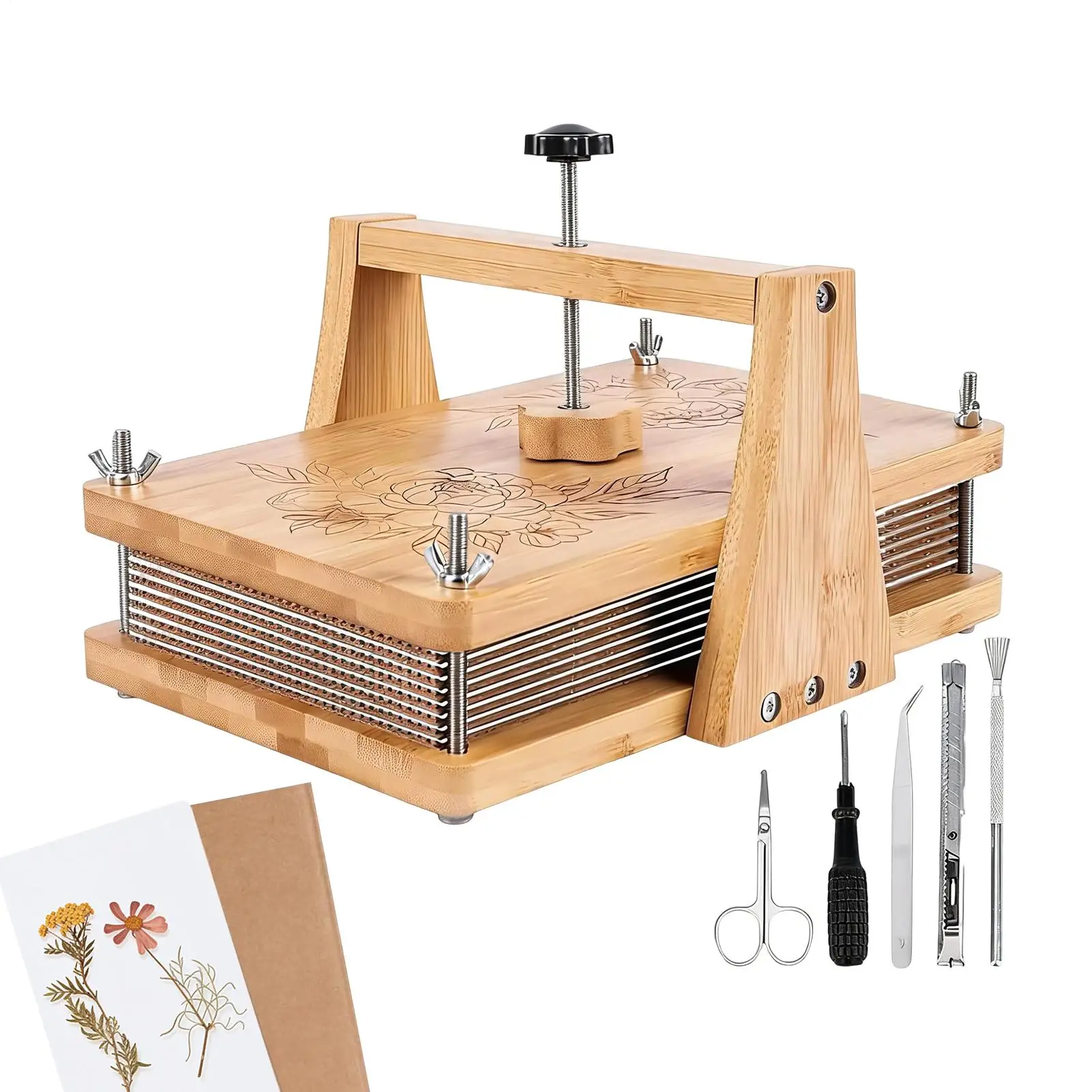 Wooden Handmade Embossing Tool DIY Flower Press Adjustable Time Saving Wooden Reusable Adults Children Plant Press Kit