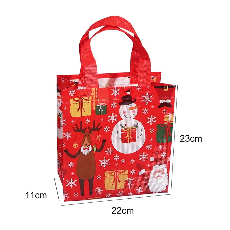 Merry Christmas Gift Bags with Handle High-capacity Foldable Storage Handbag Non Woven Cartoon Print Santa Elk Party Supply TMZ