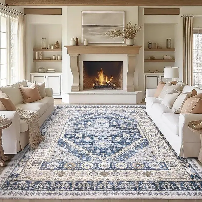 VIKAMA Persian Floral Area Rug, Non-Slip Distressed Rug for Sofas and Coffee Tables—Living Room Decorative Rug, Home Decor