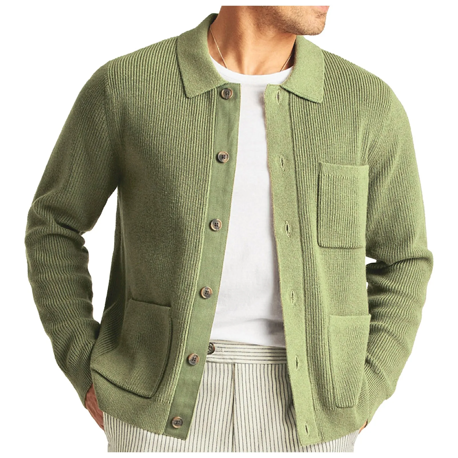 Pull à col à revers boutonné pour hommes, cardigans vintage pour hommes, manches longues, vestes décontractées, document solide, automne, hiver