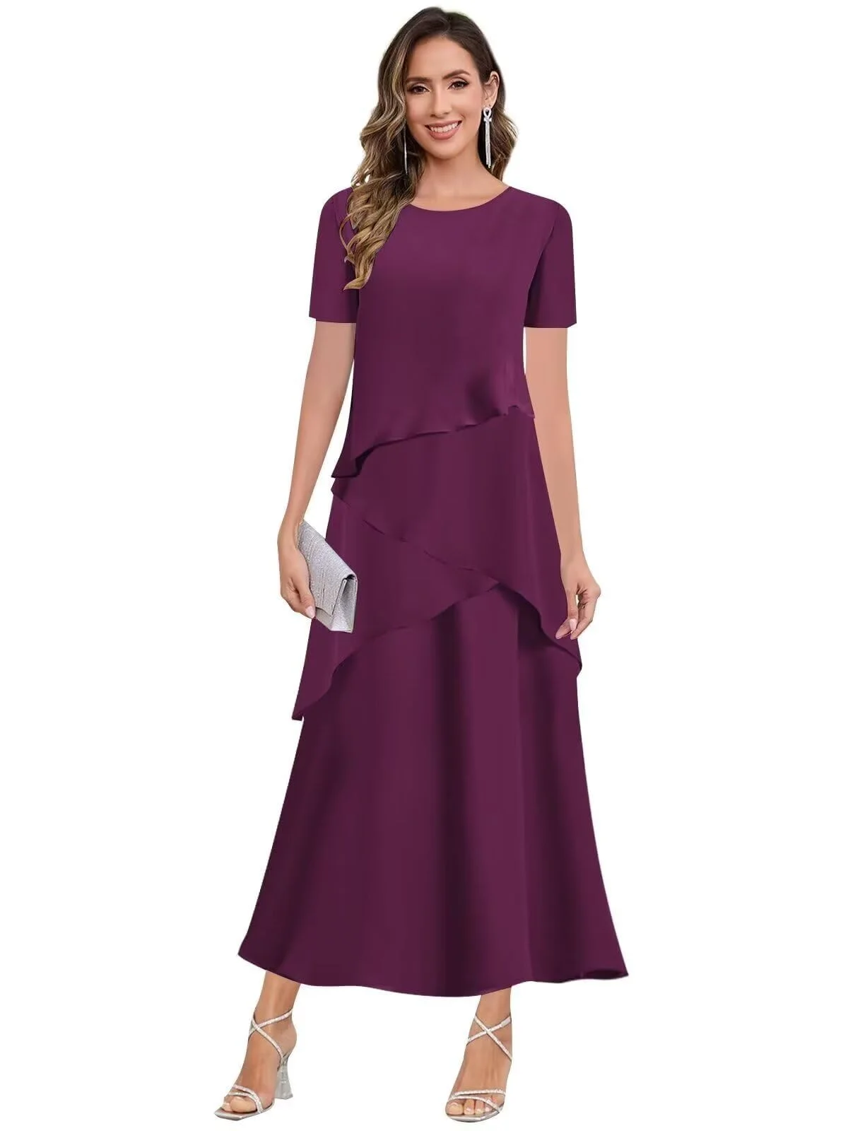 ชุดเดรสแม่เจ้าสาวแบบเรียบง่ายสั่งตัดได้ ผ้าชีฟองทรงเอไลน์ ชุดไปงานแต่งงาน ชุดราตรีออกงาน