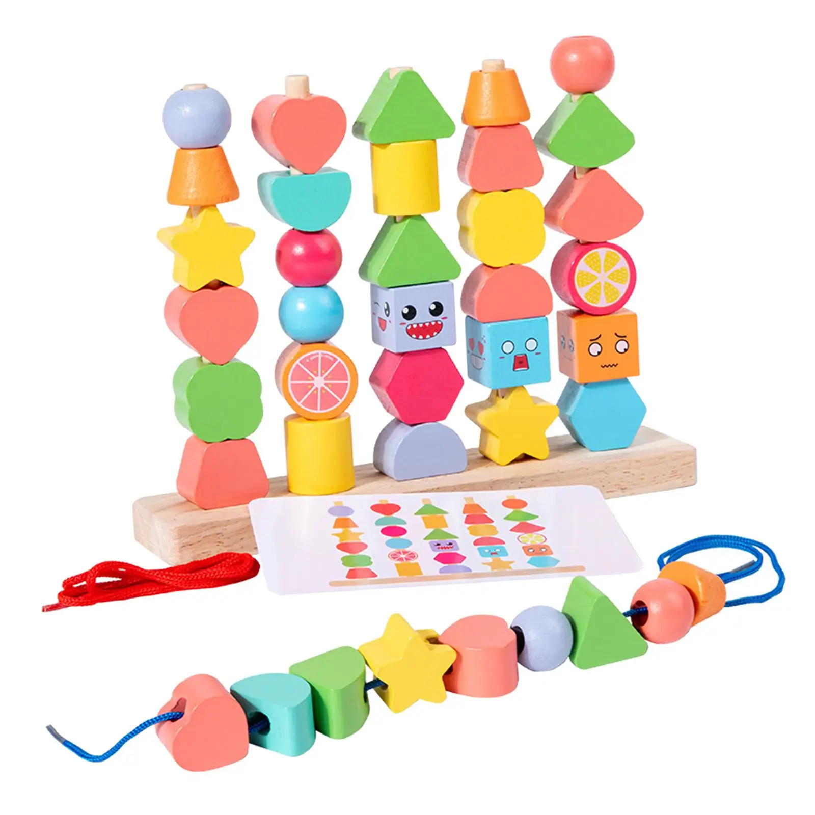 

Montessori Wooden Beads Sequencing Toy Set Fine Motor Skills Stem Matching Shape Stacker Stacking Blocks for Children Preschool