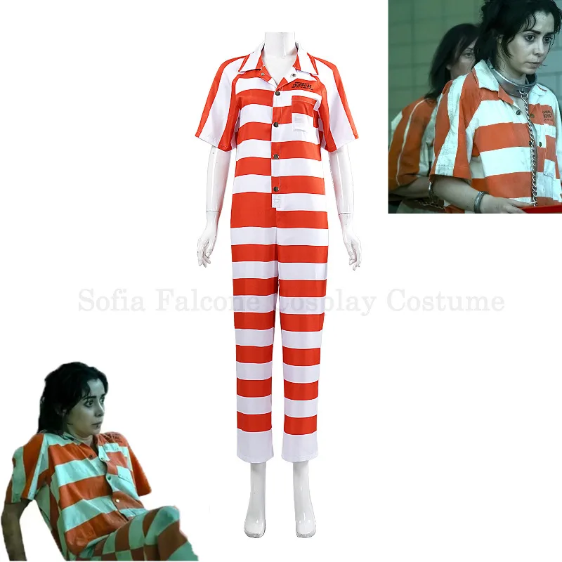 

Gotham The Penguin Sofia Falcone Cosplay Costume Striped Hospitae Prison Uniform Jumpsuit Suits Masquerade Prop Halloween Party