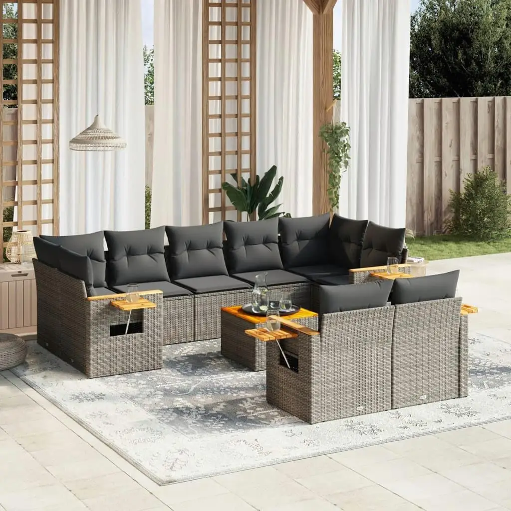 

Large Grey PE Rattan Garden Sofa Set with Adjustable Armrests Comfortable Outdoor Couch for Patio Balcony Furniture