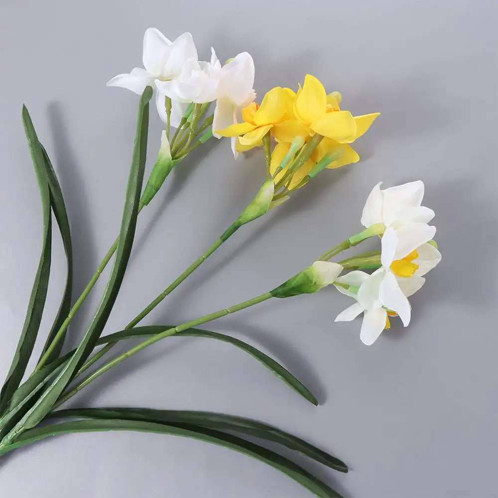 Flores de Narciso Artificiais Realistas em Seda, Buquê de Noiva, Flor de Narciso Falsa, Buquê Artificial DIY