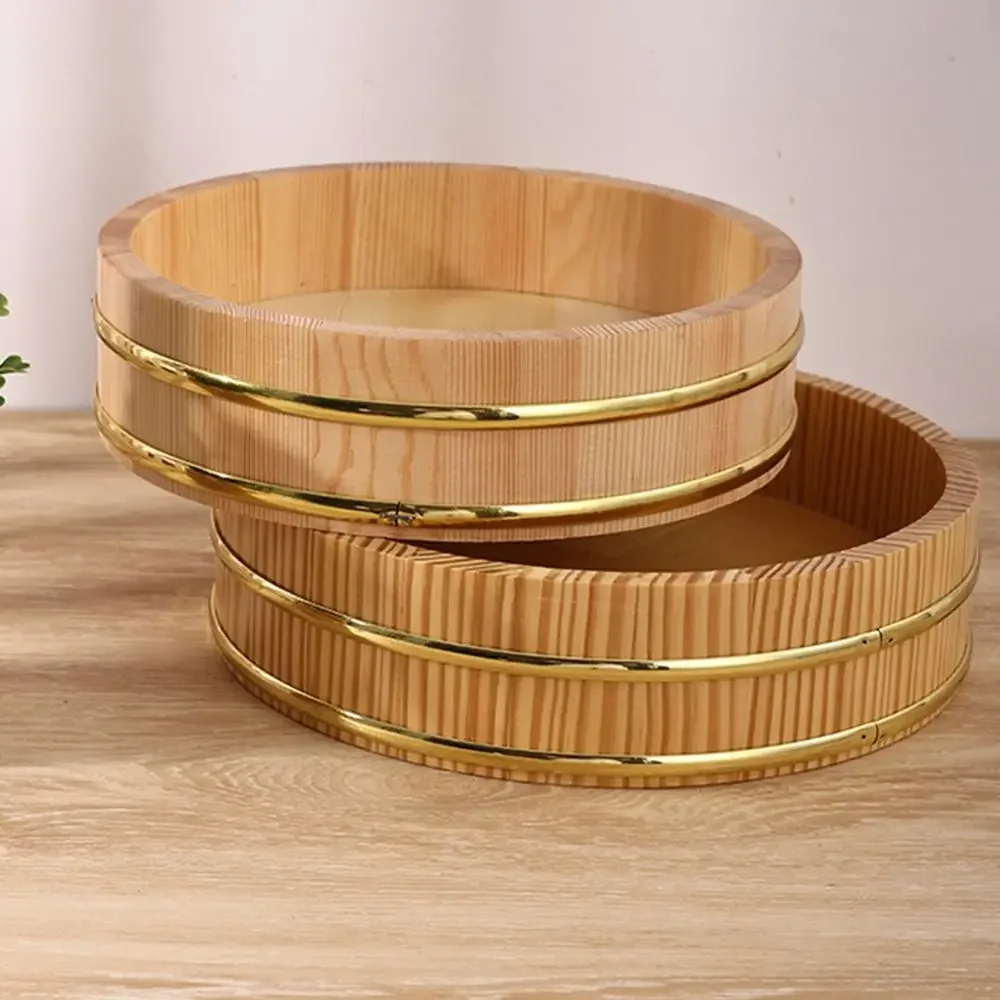 Creative Rice Sushi Bowl Bucket Tub Rustic Exquisite Wood Box Multi-Function Reusable Round Tray Snack Fruit Candies