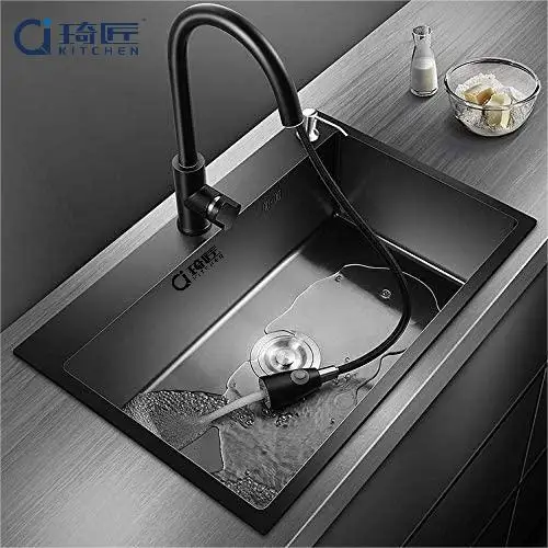 7545 Black Kitchen Sink Topmount Single Bowl Kitchen Sink 304 Stainless Steel Workstation Sink