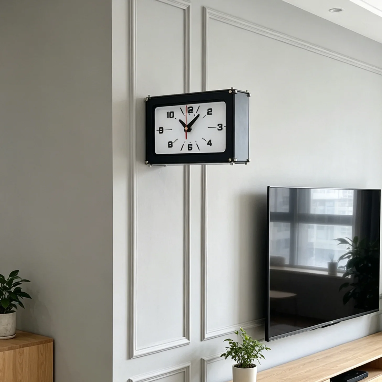 Acrylic small rectangular black double-sided wall clock for living room, simple and elegant design