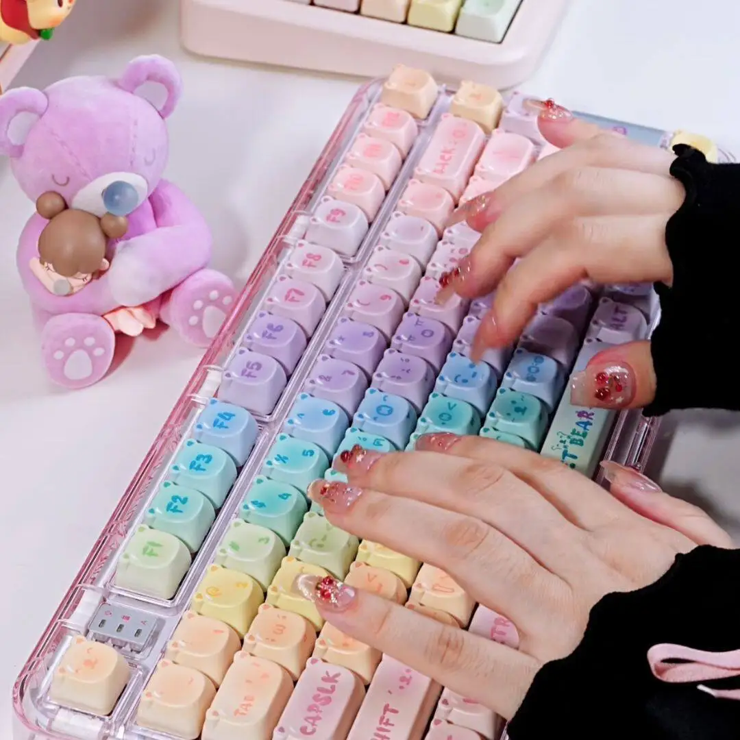 Candy Bear Keycaps PBT Material Five-Sided Sublimation Cute Personality Cross Fit 61/98/108 Keyboard Cap