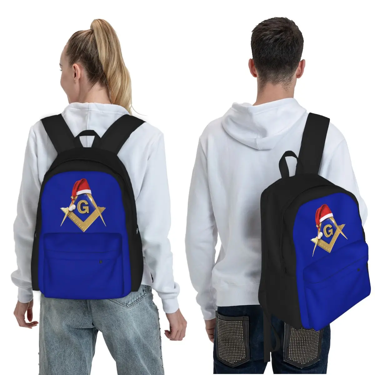 Freemason Christmas Santa's Hat Student Backpack School Bag Hiking Travel Daypack for Men Women Fashion Bookbag Shoulder Bags