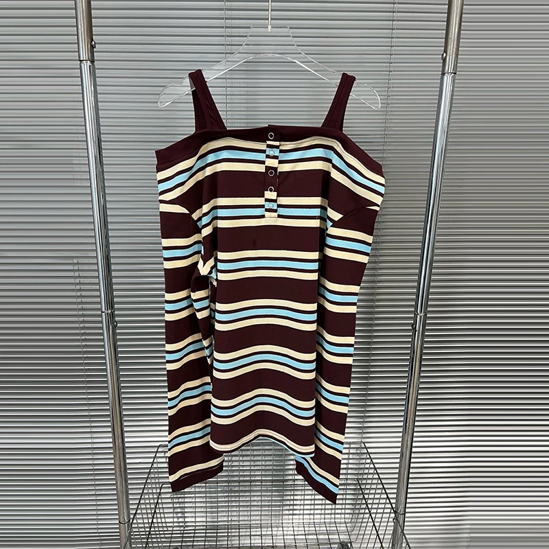 

Стильная женская футболка с длинным рукавом и открытыми плечами в корейском стиле, с эффектом похудения, в полоску, с уникальным дизайном