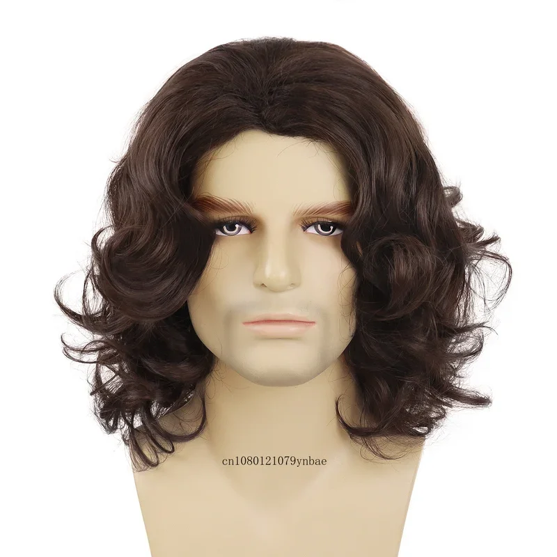 Synthetisch Haar Mannen Bruine Pruik Pluizige Krullende Pruiken Cosplay Halloween Carnaval Party Gebruiken Zacht Hoge Temperatuur Vezel Natuurlijk Ogend