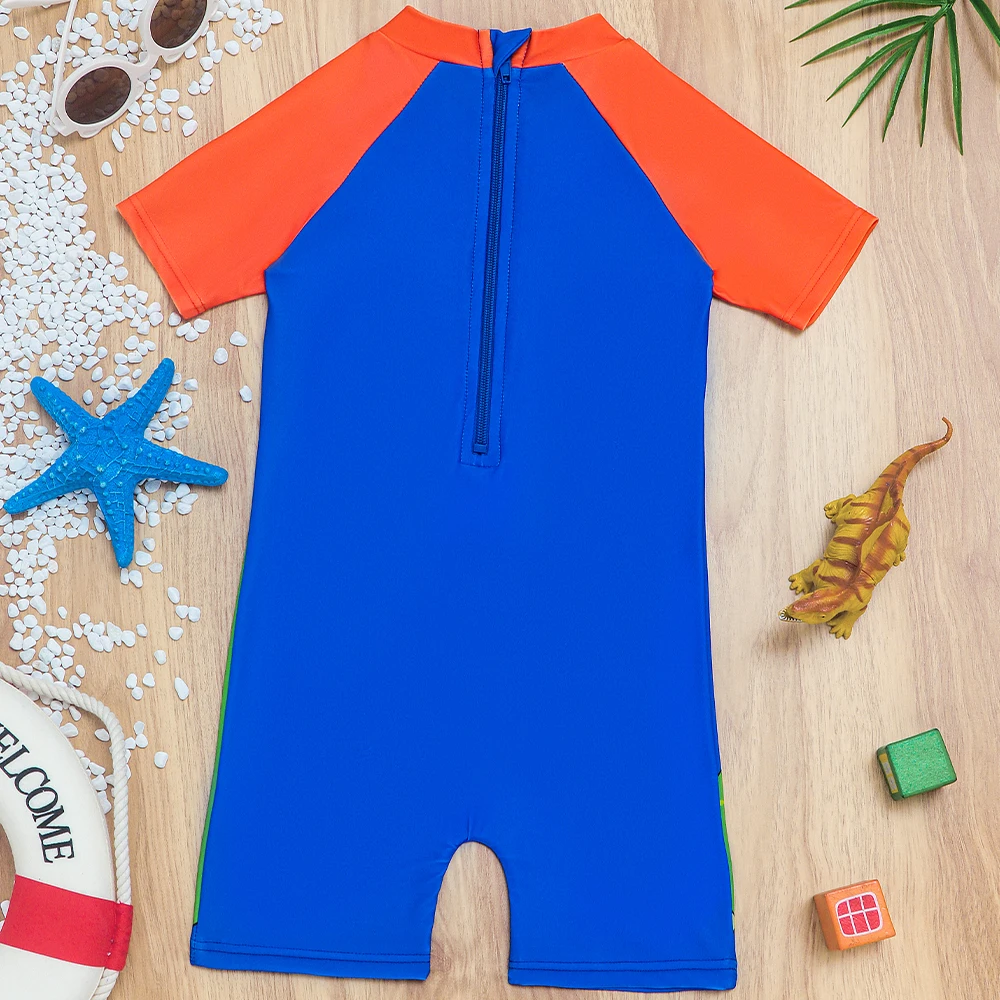 Summer Kids Swimsuit Dinosaur Printed Swimwear Short Sleeve One Piece Swimming Suit Baby Boys Beach Bathing Suit Outfit