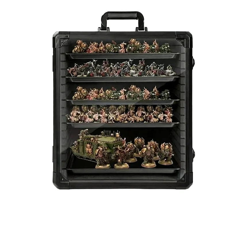 Aluminum Alloy Magnetic Display Box, Stackable Multi-Layer Tray Storage Case for Dolls & Model Toys