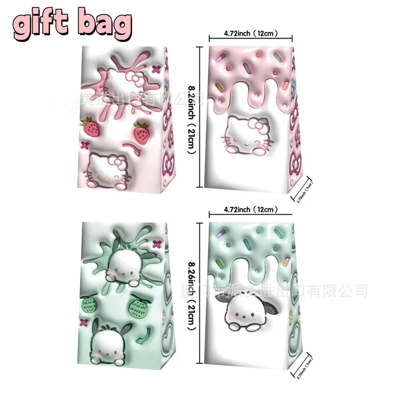 

Sanrio theme party three-dimensional gift bag decoration kuromi hello kitty cute candy bag stickers christmas12pcs free stickers