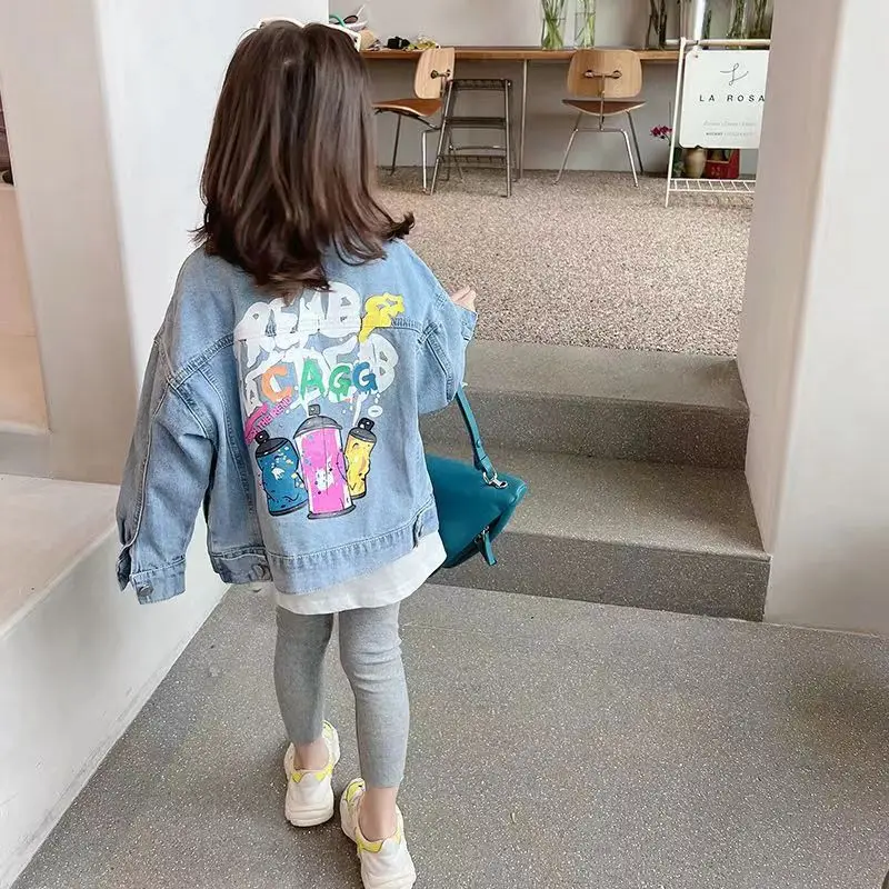 Kids Girls Denim Jacket Spring And Autumn 2023 New Top Wearing Clothing Korean Fashion Baby Clothes Girl Denim Jacket