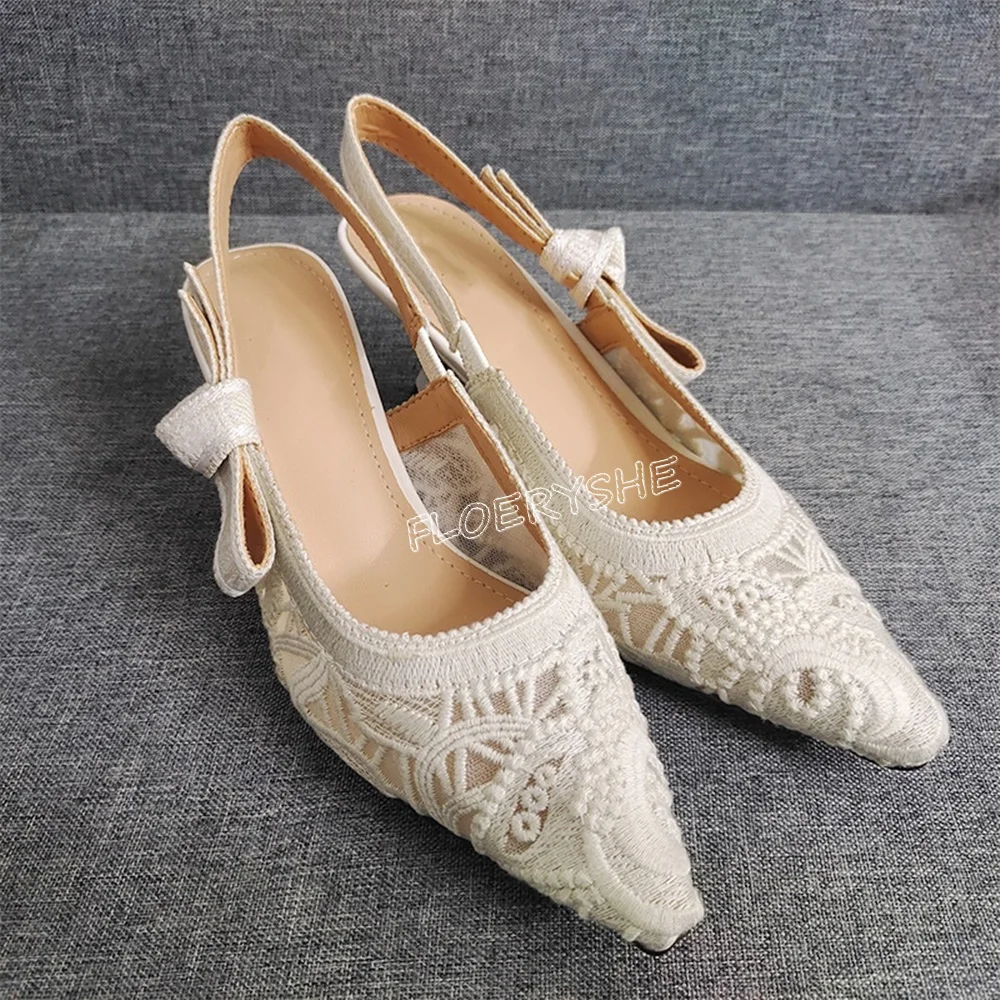 White Lace Stiletto Sandals Ladies Slip-on Summer New Arrival Solid Women Thin High Heel Shoes Dress Sexy Design Weeding Shoes