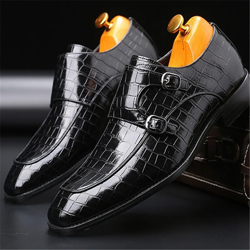 Uomo Business Dress scarpe da ufficio mocassini in pelle di coccodrillo scarpe da monaco fibbia da uomo Casual Party Slip on comodi appartamenti