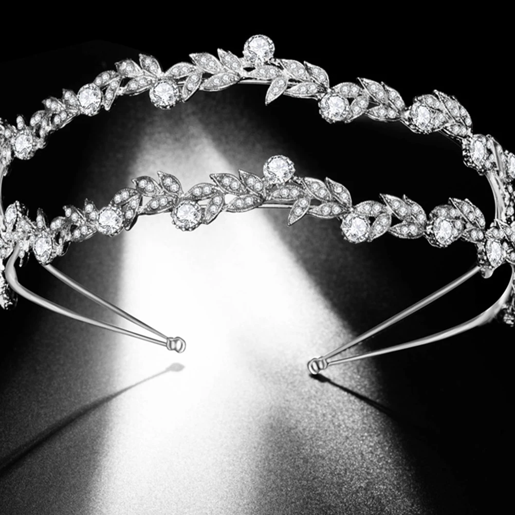 

Bridal Headband White Double Row Rhinestone Leaves Hair Hoop Lightweight Party Favors Festival Costume Accessory Hair Styling