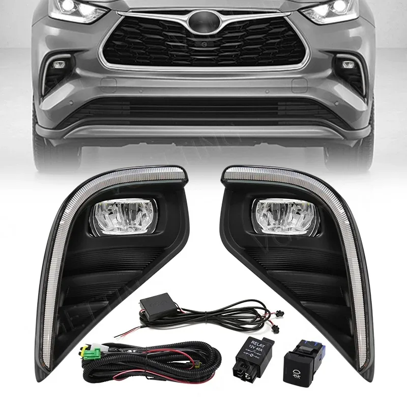 

Car LED DRL Fog Lamp For Toyota Highlander 2019 2020 2021 Front Bumper Turn Signal Daytime Running Light Accessories 12V