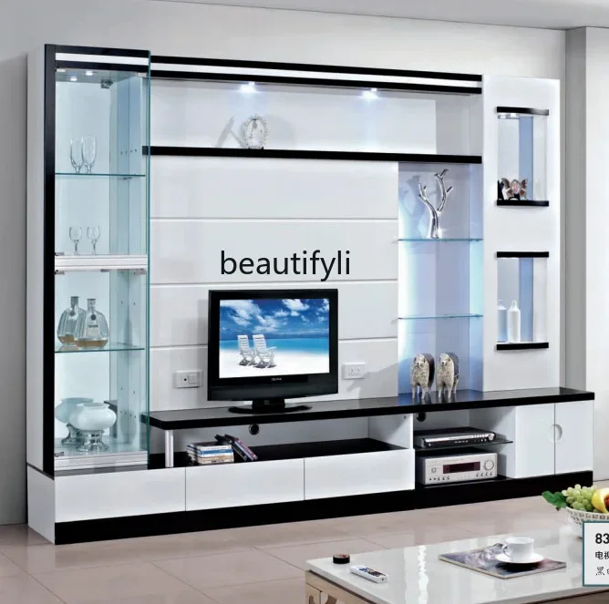 

New Arrivals Integrated cabinet living room combination multi-functional glass cabinet door storage, TV wall cabinet S51