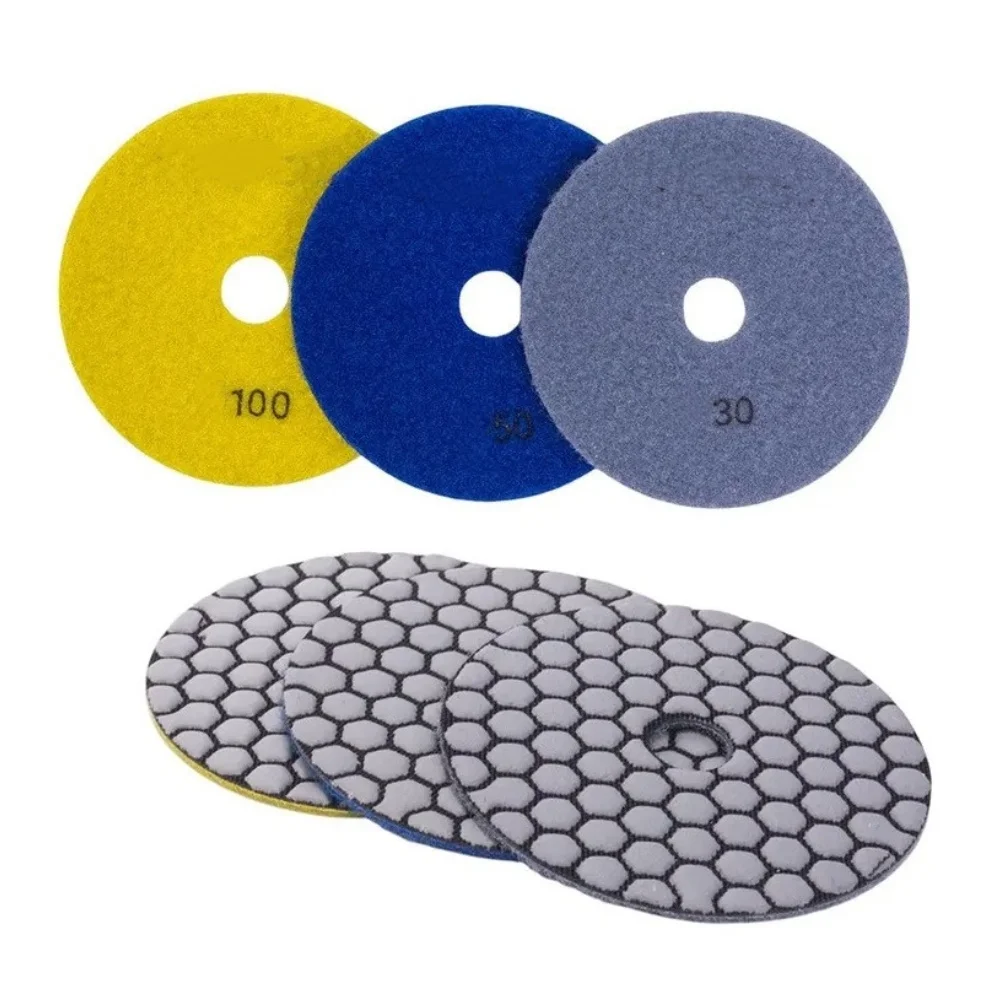 

3 шт., 4 дюйма, 100 мм, сухие полировальные подушечки, шлифовальный диск для гранита, мрамора, кварцита, стекла, камня, полировки, абразивные инструменты