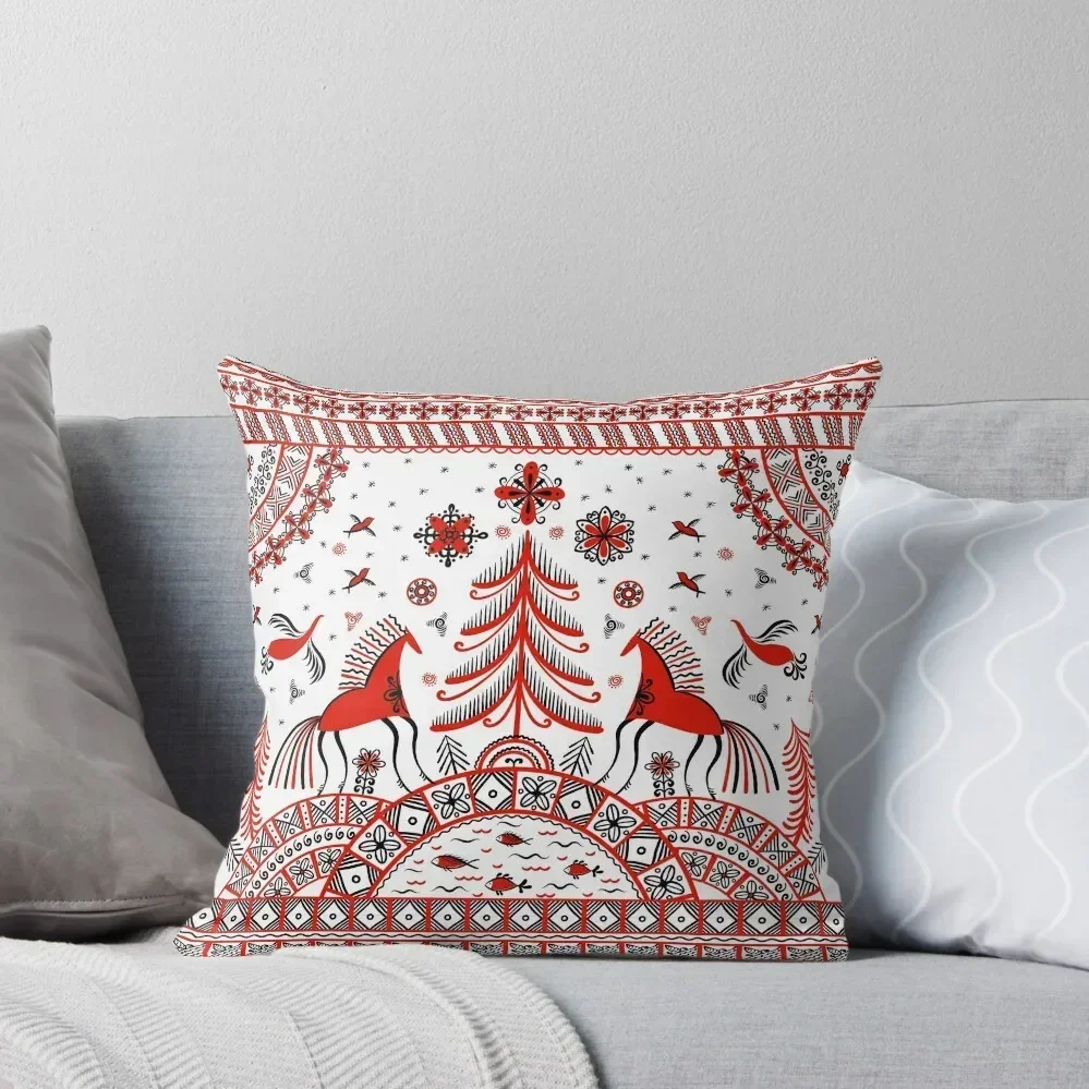 Russian folklore ornament. Mezen painting. Throw Pillow Sofa Decorative Covers Cushion Child Cushion Cover Luxury pillow