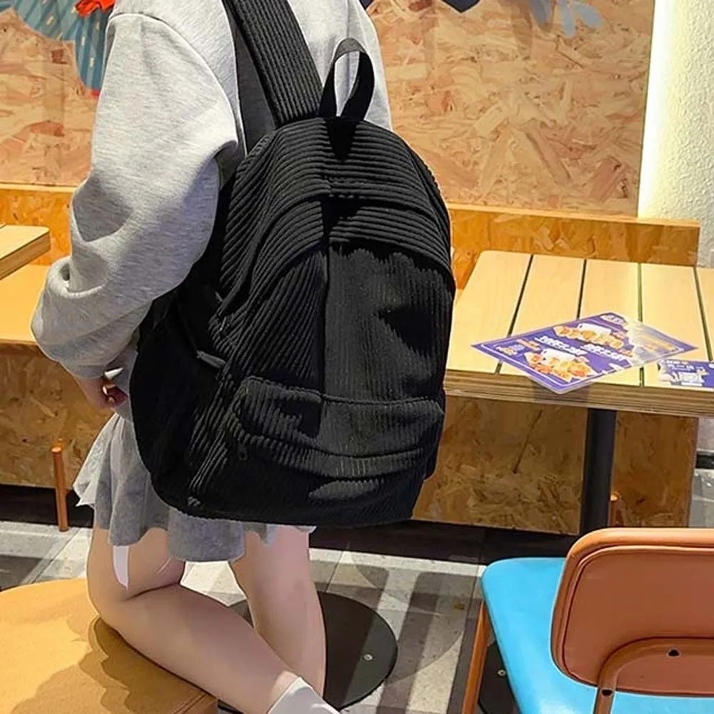 

Lightweight Corduroy Backpack Japanese Style Large Capacity Solid Color School Bag Portable Adjustable Casual Students Daypack