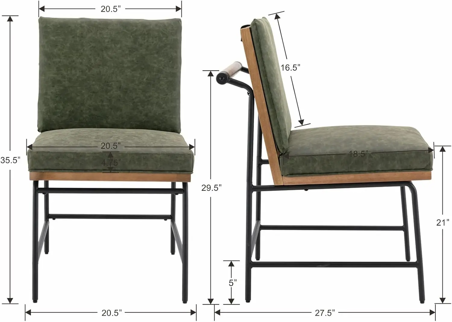 Duomay Mid-Century Modern Dining Chairs Set Of 4, Pu Leather Side Chair With Rear Handle, Armless Chair With Metal Legs For