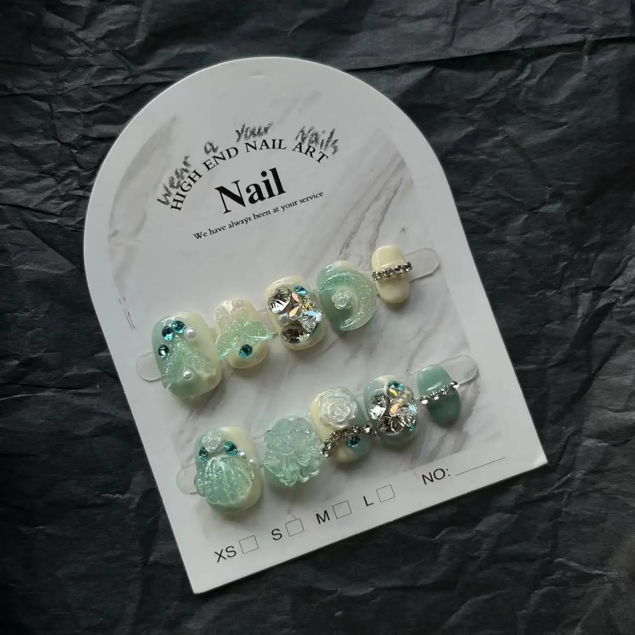 10PCS Handmade Cute Korea Press On Nails Reusable Fake Nail Green Coral Decoration Full Cover Artificial Manicuree Wearable Tips