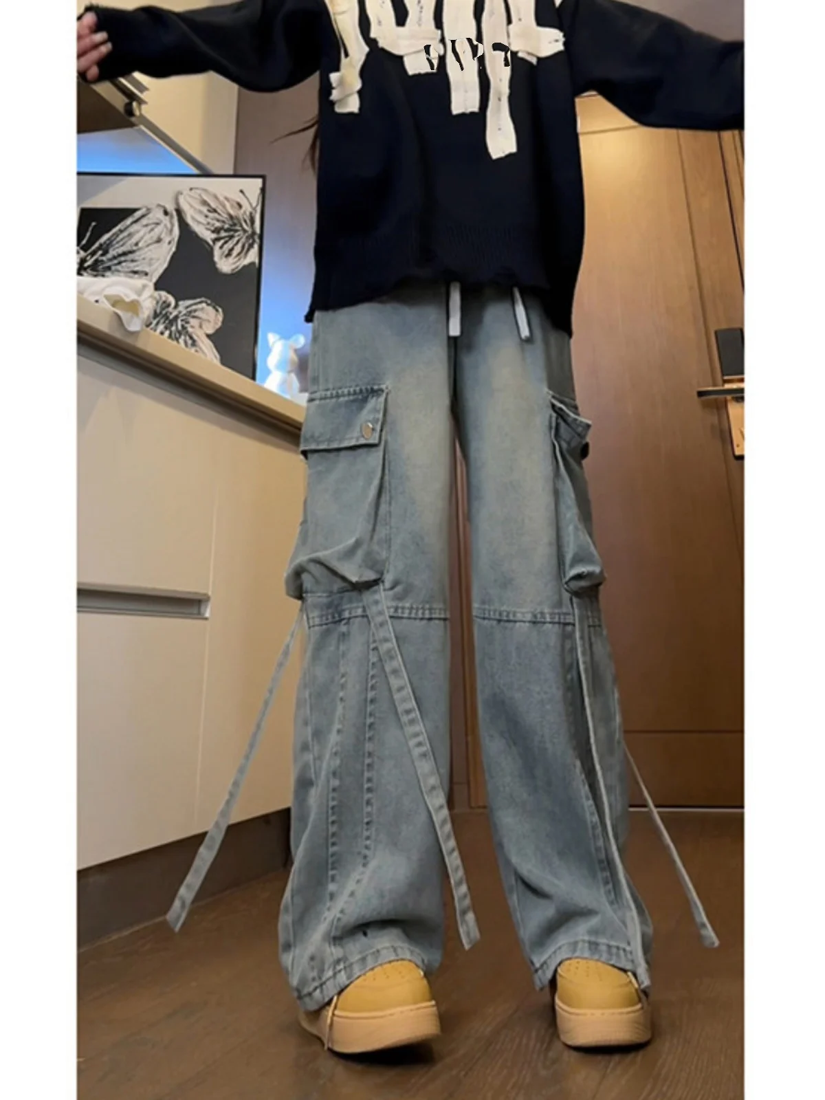 

Мужские повседневные джинсовые брюки American Sle: осенне-зимние прямые широкие брюки с драпировкой