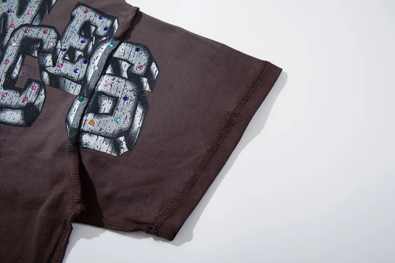 Herren T-Shirt mit Grafik-Print, Lustiges Strass-Oberteil, Übergroßes Y2K Streetwear Cyberpunk Waschbaumwoll-T-Shirt, Retro Skate Street Outfit für den Sommer – Detail 10