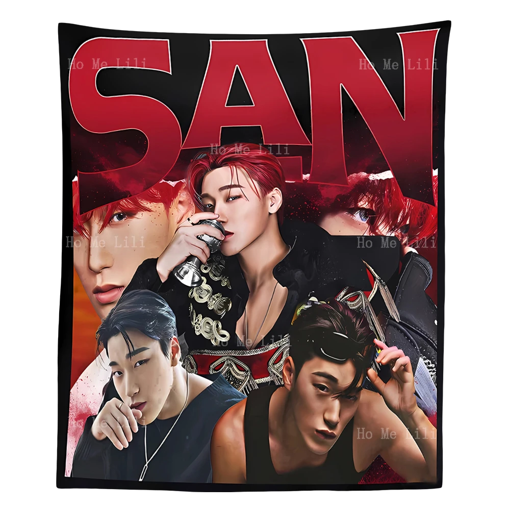 Choi San Ateez Kpop Inspired Graphic Vintage Tapestry Wall Hanging For Bedroom Living Room Modern Fashion Design Tapestries