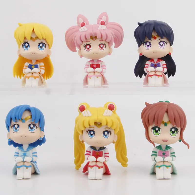 

6 Pcs/set Sailor Moon Anime Figure Tsukino Usagi Chibiusa Kino Makoto Action Figure Sailor Mars Jupiter Mercury Venus Kid Toy