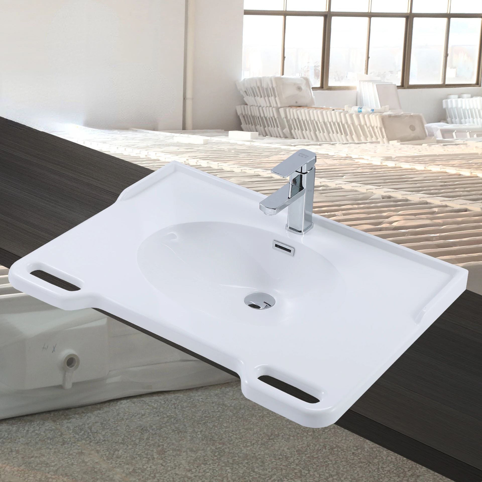 Microcrystalline Artificial Stone Integrated Wash Basin Nursing Home with Armrest Grab Handle for the Elderly Wash Acrylic