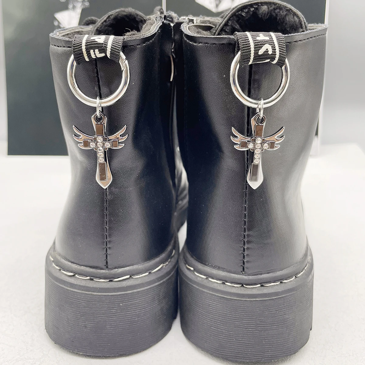 2PCS Punk Style Bling Cross Shoe Pendants Decorations Silvery