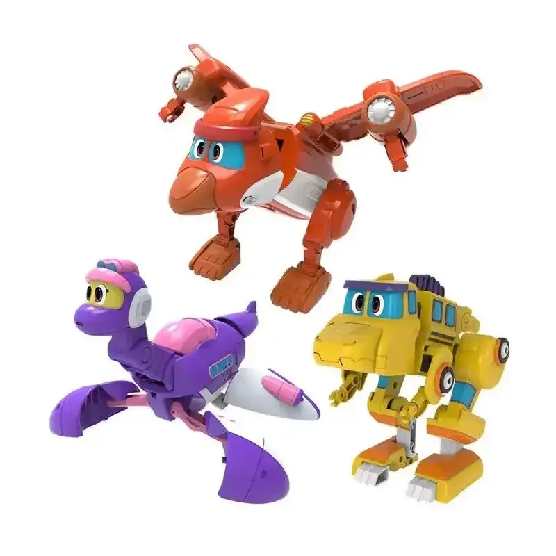 Newest 3pcs/set ABS Min Deformation Gogo Dino Action Figures Transformation Car Airplane Dinosaur toys for Kids Gift