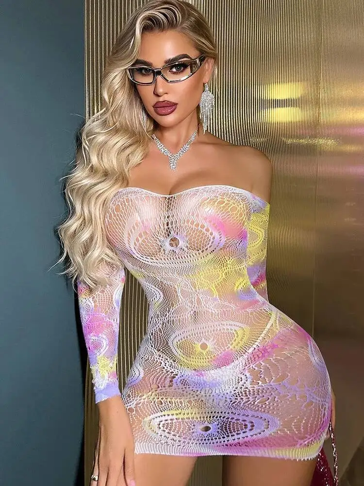 Sukienka damska, seksowna, żółta, z wycięciami, obcisła, kopertowa, podkreślająca biodra, z siateczki żakardowej, prześwitująca, z odkrytymi ramionami, IWHQ