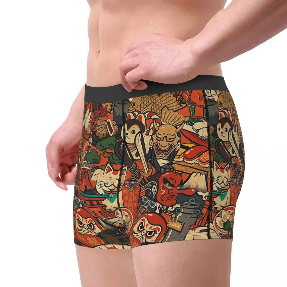 Men Boxer Shorts Panties Japanese Sushi Crabs Daruma Breathbale Underwear Male Novelty Underpants