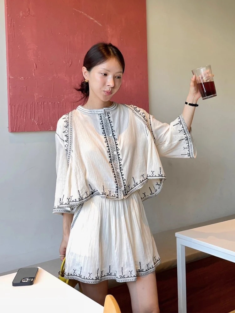 

Liangliang Retro Embroidered Flell Sve irt Women's High Waist A-Line Skirt Summer New Korean Sle Faion Set