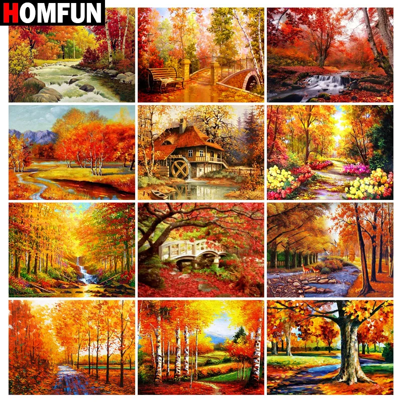 

HOMFUN 5D DIY Diamond Painting "Scenery Tree Houses" Full Drill Resin Diamond Embroidery Cross Stitch Home Decor