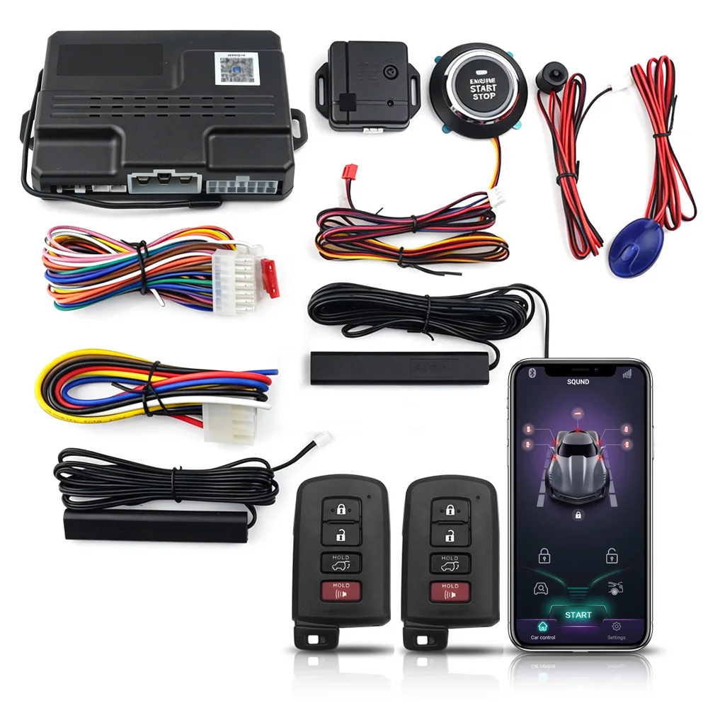Car PKE Smart Keyless Entry Key Start Stop Bluetooth Remote Start Auto Lock Unlock Positive Negative Trigger Vibration Alarm